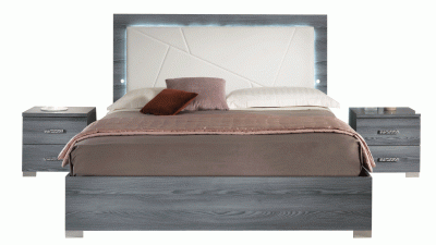 Nicole Bed w/ Upholstered HB in Grey w/ Light