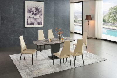Dining Room Furniture Kitchen Tables and Chairs Sets 2417 Marble Table Grey with 3405 Chairs Cream