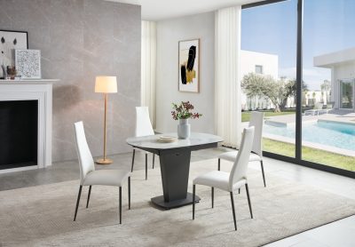 Dining Room Furniture Kitchen Tables and Chairs Sets 2417 Marble Table White with 3405 White Chairs