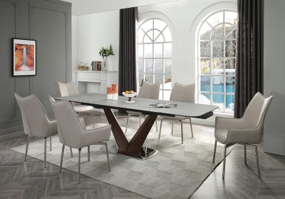 9188 Table with 1218 swivel grey taupe chairs