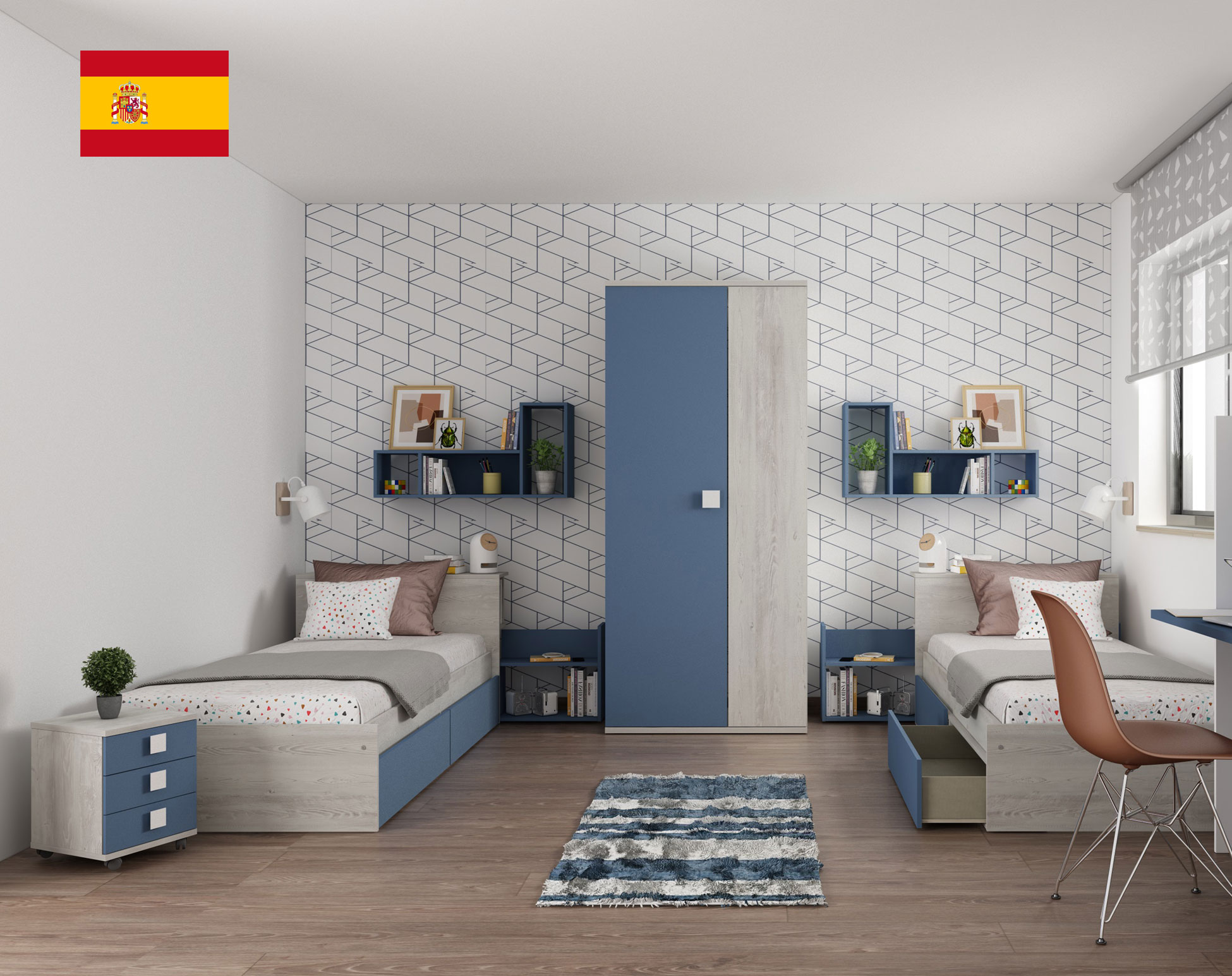 Bedroom Furniture Twin Size Kids Bedrooms Jazz Kids Bedroom Oak Blue