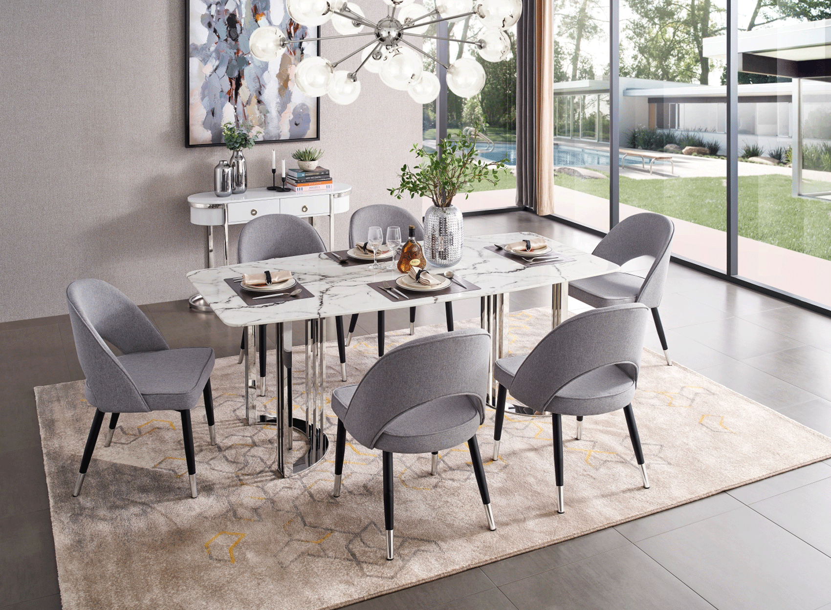 Dining Room Furniture Kitchen Tables and Chairs Sets 131 Silver Marble Dining